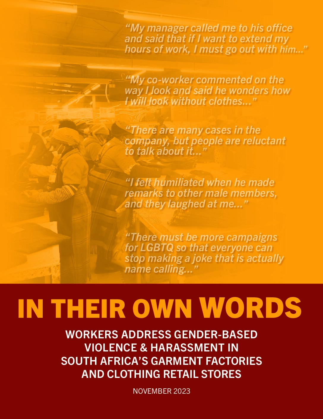 Cover of In Their Own Words: Workers Address Gender-Based Violence & Harassment in South Africa's Garment Factories and Clothing Retail Stores, a report by Solidarity Center