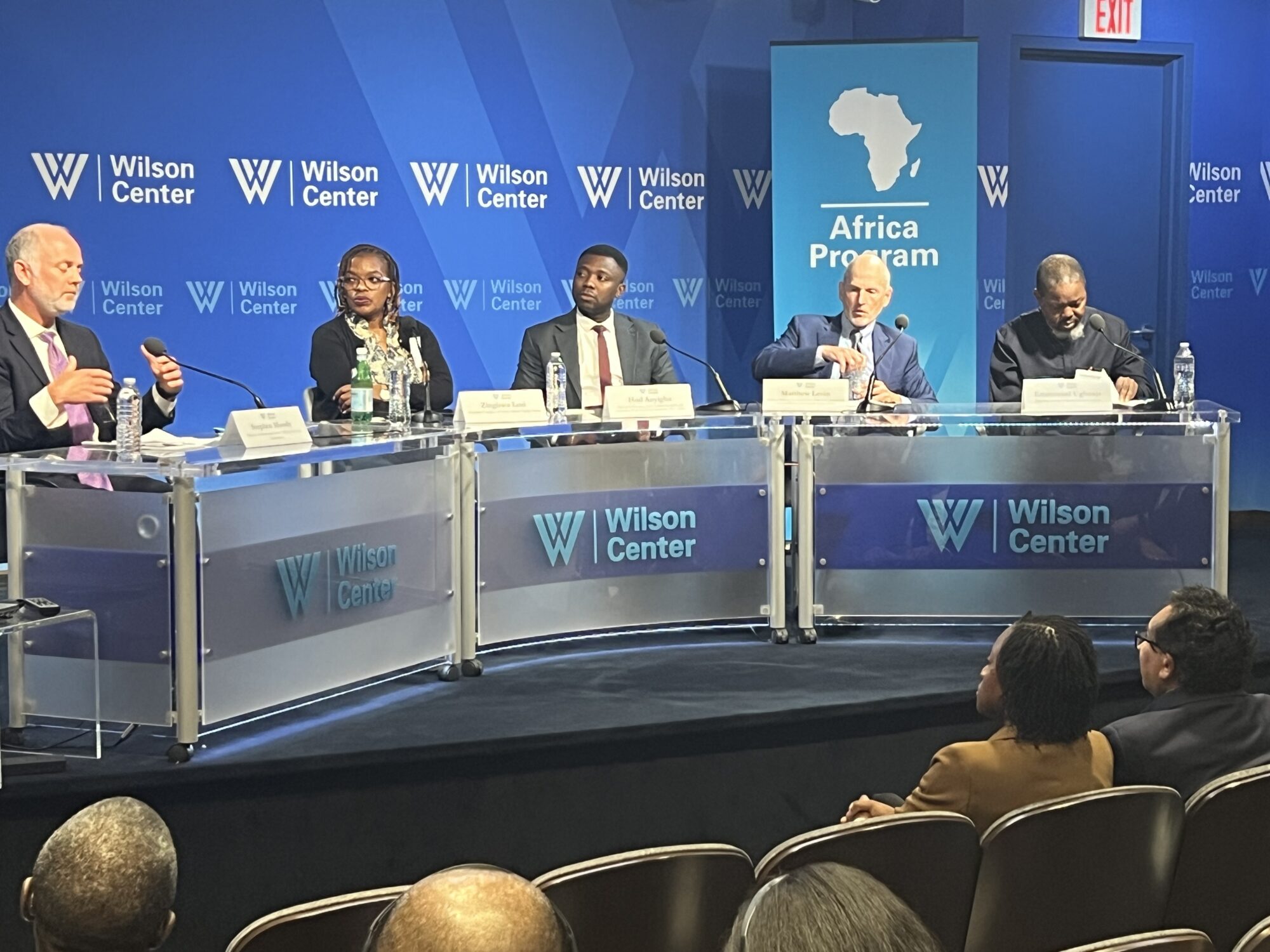 A panel representing African labor presents at an AGOA Civil Society and Labor Forum hosted by the Wilson Center on the afternoon of July 24, 2024.